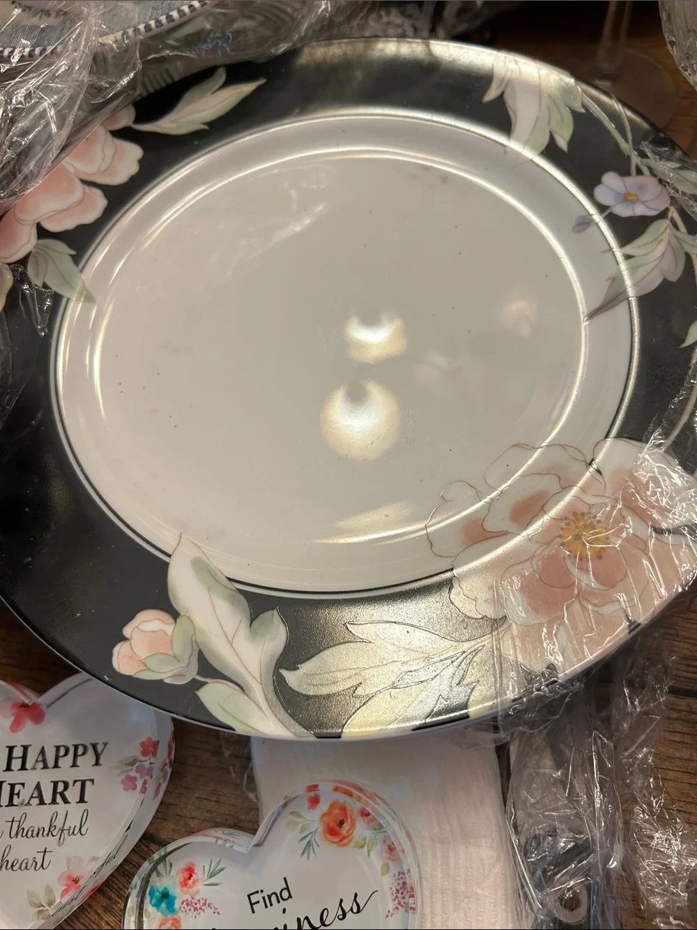 Finesse fine China Desert  Plates (7) Black  Magic Pale Pink Floral JAPAN